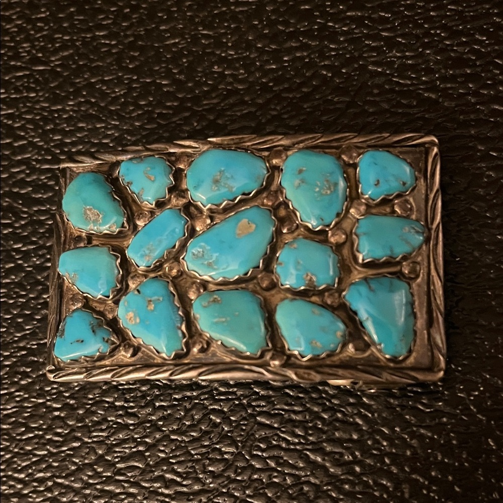 Vintage Native American, turquoise and sterling silver belt buckle